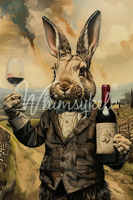 Whimsykel Designs Bunny Bordeaux decoupage tissue paper, 14x20 inches, featuring watercolor rabbit and wine theme on