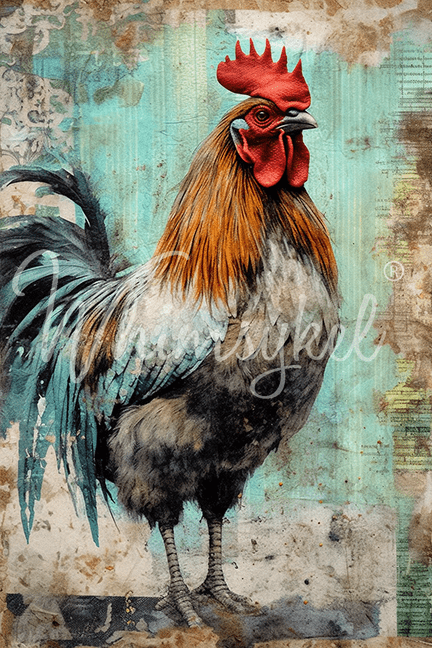 Hues & Feathers 18 lb decoupage tissue paper with colorful rooster and wildlife motifs, 21x29 inches, lightweight and