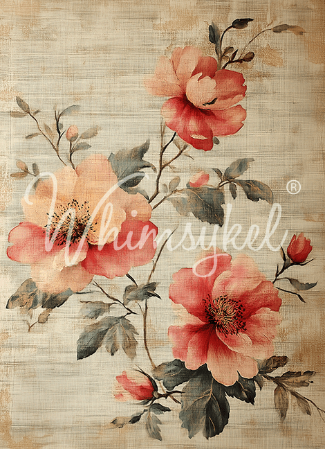 Whimsykel Designs linen flowers decoupage tissue paper, 21x29 inches, vintage floral pattern, lightweight, 18 lb art medium