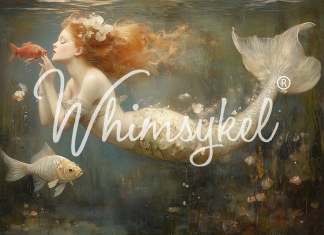Whimsykel Designs Mermaid Kisses decoupage tissue paper, 18 lb weight, featuring vintage mermaid and fish portraits in 14x20
