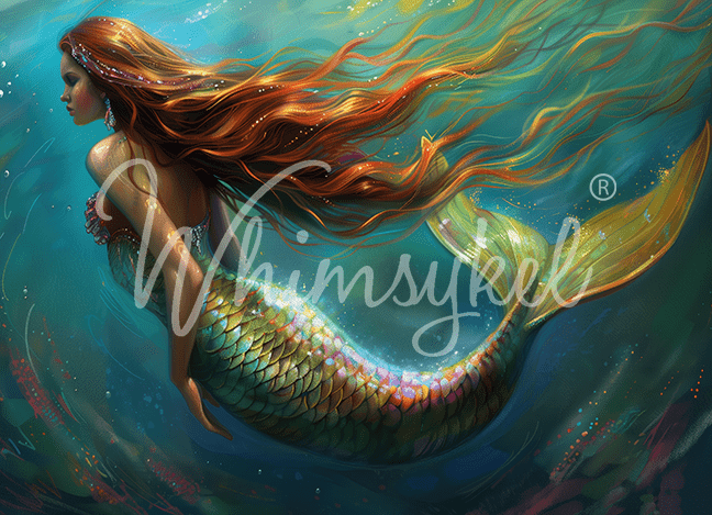 Nadia 18 lb decoupage tissue paper by Whimsykel Wholesale, 21x29 inches, fantasy mermaid design with whimsical portrait