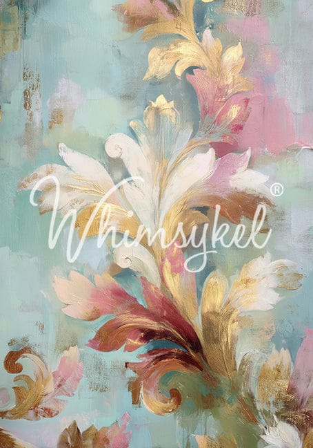 Acanthus fresco design on 14x20 inch decoupage tissue paper featuring detailed floral roses and greenery by Whimsykel Designs