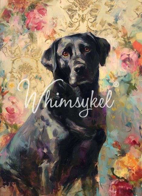 Whimsykel Designs Black Lab decoupage tissue paper 21x29 inches featuring detailed illustration on vertical sheet