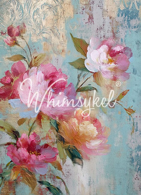 Whimsykel Designs Fresco of Roses decoupage tissue paper 14x20 inches with detailed red and pink rose floral pattern on