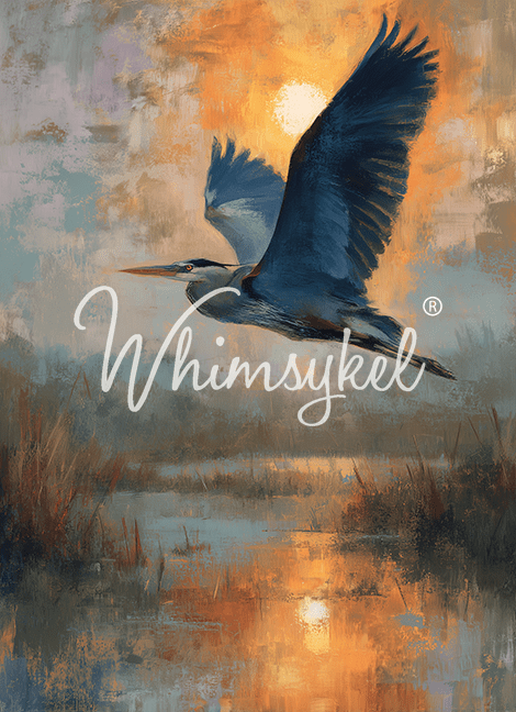 Whimsykel Designs Wings of Dawn decoupage tissue paper featuring a heron bird among fall foliage, 21x29 inches, rustic