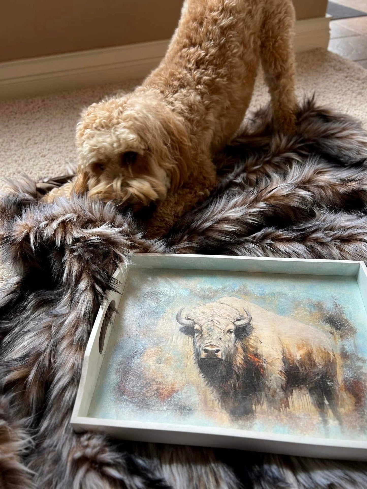 Close-up of textured tissue paper featuring detailed floral patterns with vibrant blue and green hues, highlighting delicate