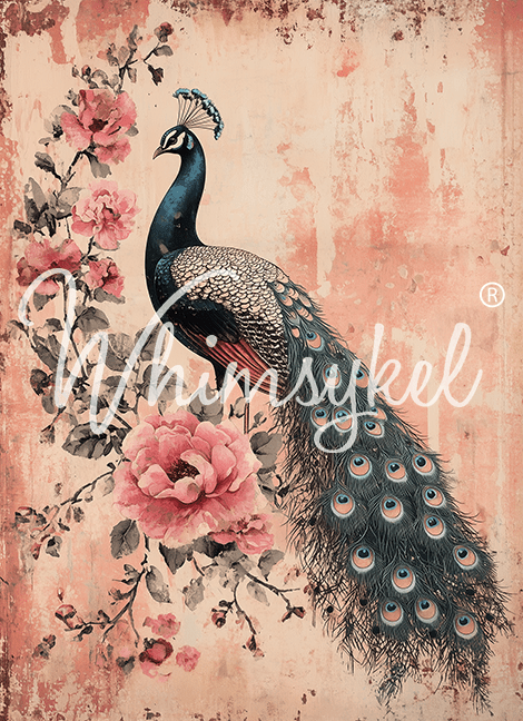 Peacock decoupage tissue paper by Whimsykel Designs, 18 lb weight, vibrant blue and green feathers, 14x20 inches, vertically