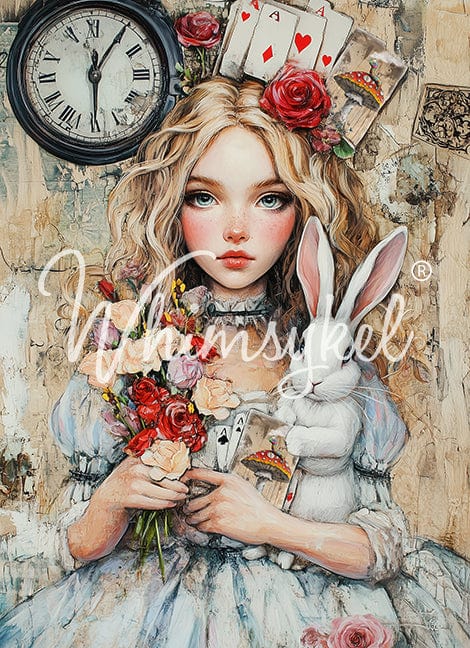 Allison Wonderland decoupage tissue paper, 18 lb weight, 21x29 inch sheets with whimsical Alice in Wonderland portraits and
