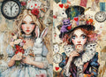 Allison/Mattie Duo 18lb decoupage tissue paper 21x29 inches with whimsical Alice in Wonderland portraits by Whimsykel Designs