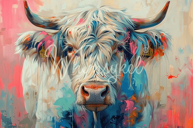 Whimsykel Designs Bessie Blue 18 lb decoupage tissue paper with cow and Highland cow animal illustrations in shades of blue