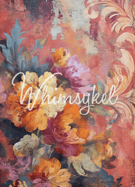 Whimsykel Designs Blooming Alchemy decoupage tissue paper, 18 lb weight, abstract floral pattern, vintage roses, 14x20 inches