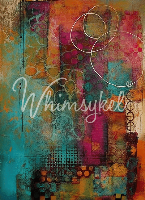 Colorful abstract patterned decoupage tissue paper from Whimsykel Designs, 18 lb weight, 21x29 inch sheet with vibrant