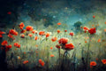Field of vibrant red poppies on 18 lb decoupage tissue paper, 21x29 inches, by Whimsykel Designs, featuring floral patterns