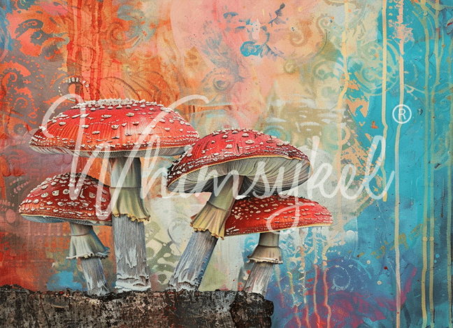 Whimsykel Designs 18 lb decoupage tissue paper featuring mushroom and floral patterns in 14x20 and 21x29 inch landscape