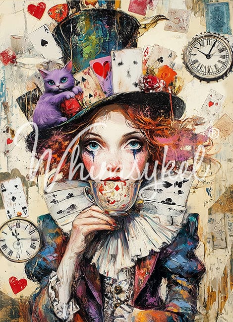 Whimsykel Designs Mattie Haddon 18 lb decoupage tissue paper with Wonderland Alice illustrations, 21x29 inches, whimsical