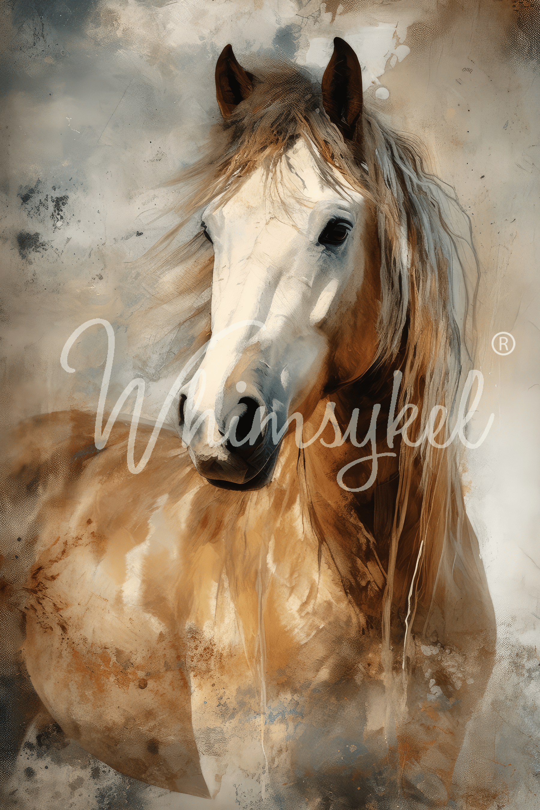 Whimsykel Designs Moonstone Beauty 18 lb decoupage tissue paper featuring tan horse and wildlife motifs, 21x29 inches in size