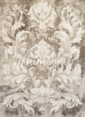Whimsykel Wholesale Neutral Baroque decoupage tissue paper with scroll pattern, 21x29 inches, 18lb weight, beige and taupe