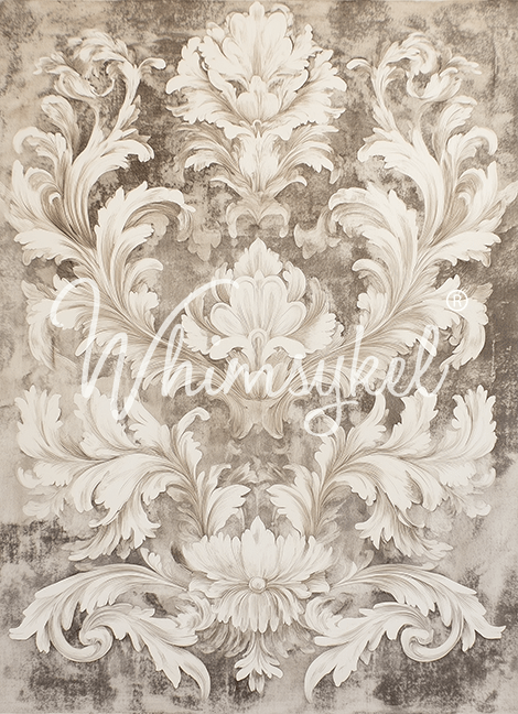 Whimsykel Wholesale Neutral Baroque decoupage tissue paper with scroll pattern, 21x29 inches, 18lb weight, beige and taupe