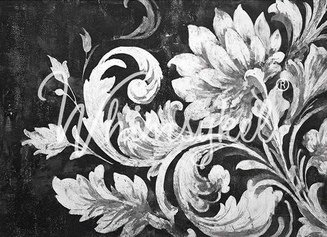 Whimsykel Designs Noir Brocade decoupage tissue paper, 18 lb weight, baroque floral pattern in 14x20 and 21x29 sizes