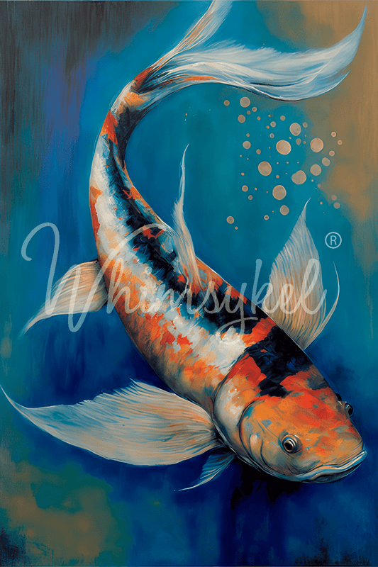 Don't Be Koi right-facing rice decoupage paper with colorful koi fish design, textured tissue material, wearable size, by