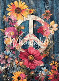 Whimsykel Designs Petals of Peace decoupage tissue paper, 18lb weight, 21x29 inch sheet featuring 1960s floral and