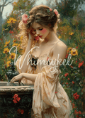 Whimsykel Designs rosewater fountain featuring 18 lb decoupage tissue paper with Victorian girl portrait in pink and cream