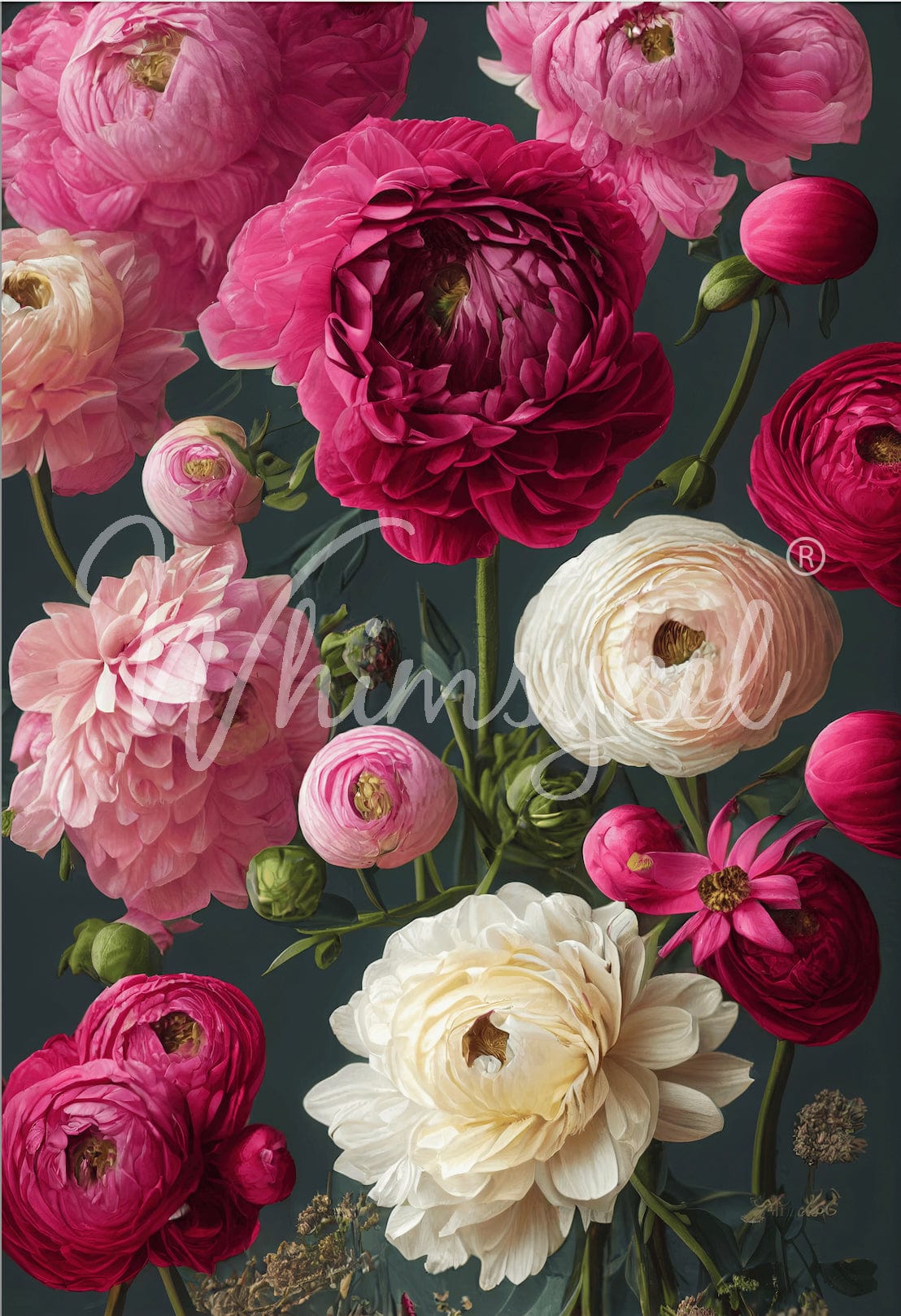 Wall bouquet of multicolored paper flowers with textured decoupage tissue, measuring 21x29 inches, by Whimsykel Designs