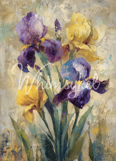 Whimsykel Designs 18 lb decoupage tissue paper with purple floral patterns, featuring vintage flowers and colorful nature