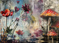 Whimsykel Wonderland 18lb decoupage tissue paper with whimsical fantasy landscape pattern in vibrant colors, 14x20 and 21x29