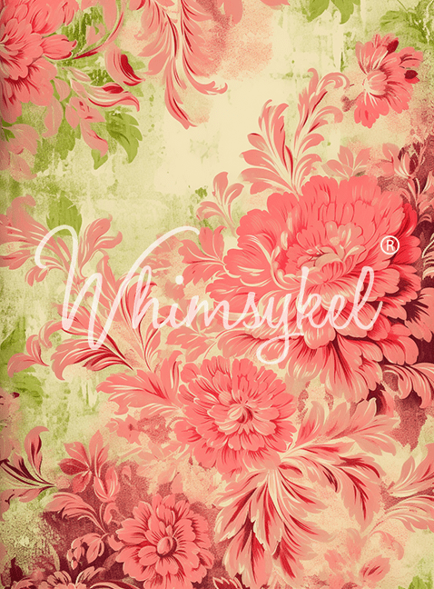 Whimsykel Designs Limekissed Flowers decoupage tissue paper, coral and lime floral design, 21x29 inches, textured craft paper