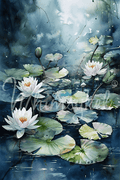 Whimsykel Designs 18 lb decoupage tissue paper featuring blue waterlilies, 21x29 inches, with floral watercolor texture