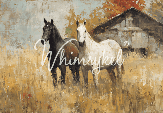 Whimsykel Designs Barnyard Companions decoupage tissue paper featuring colorful farm animals and horses on rustic landscape