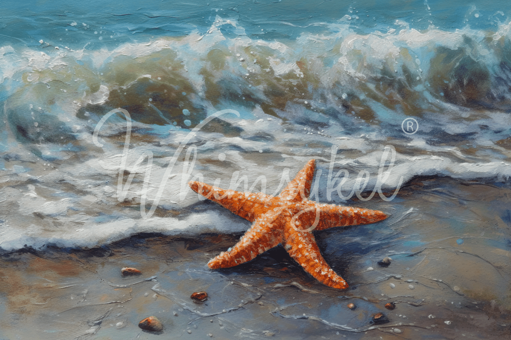 Beach Star tissue decoupage paper featuring colorful rice paper with star pattern, horizontal landscape layout, customized