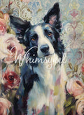 Whimsykel Designs 18 lb decoupage tissue paper featuring a vertical border Collie dog illustration, measuring 21x29 inches