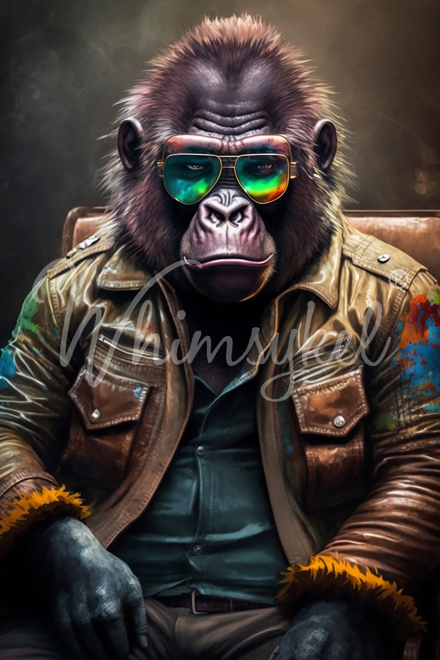 Brutus the Bruiser Gorilla wearing a leather coat rice decoupage paper