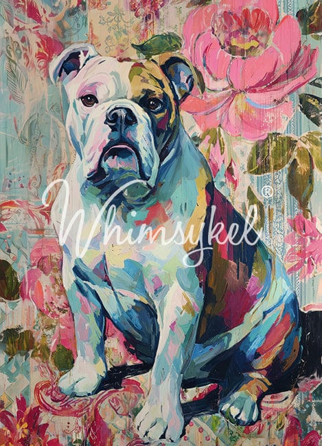 Whimsykel Designs 18 lb decoupage tissue paper featuring an illustrated English Bulldog, vertical 21x29 inches with detailed
