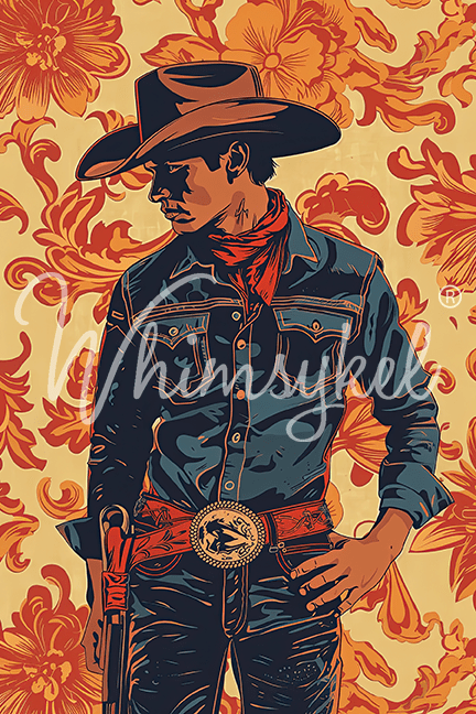 Customized Tissue Paper Cowboy Flair design with rice decoupage pattern in vibrant reds, blues, and earthy tones, measuring