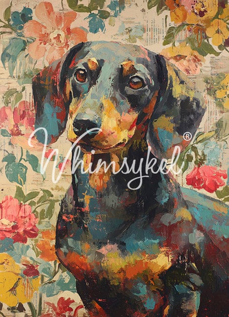 Customized Tissue Paper featuring illustrated brown Dachshund, rice pattern, vertical layout, thin tissue texture, 20x30