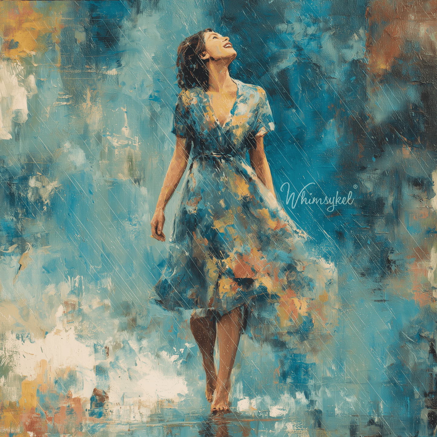 Customized Tissue Paper Embrace the Storm square rice decoupage paper with textured white surface and teal storm pattern