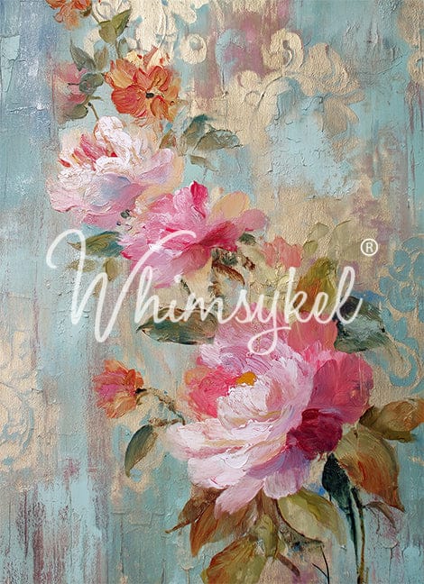 Fresco of Roses 2 decoupage tissue paper, 14x20 inches, 18lb weight, detailed pink and red rose floral design, Whimsykel