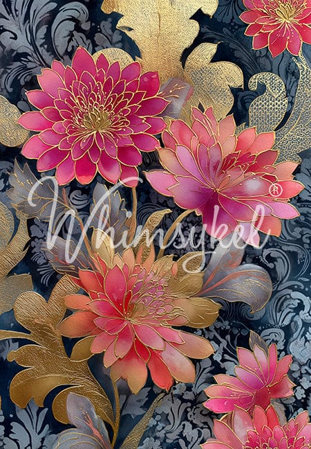 Gilded Flowers decoupage tissue paper 21x29 inches with gold-embossed floral patterns and curiosity blooms design by
