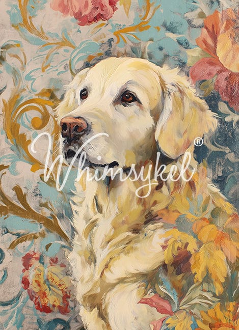 Whimsykel Designs 18 lb decoupage tissue paper featuring a golden retriever illustration, 21x29 inches, vertical