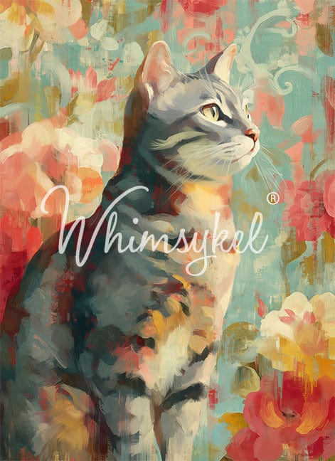 Whimsykel Designs gray tabby cat decoupage tissue paper, 21x29 inches, lightweight paper with gray and white fur pattern