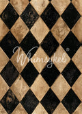 Harlequin Relic decoupage tissue paper featuring a distressed black and antique cream harlequin diamond pattern.