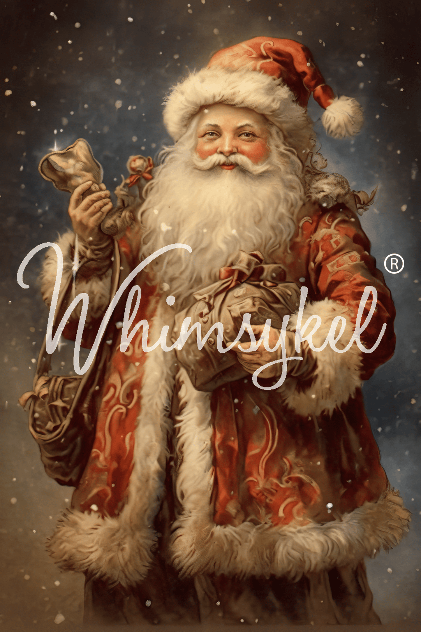 Traditional Santa Claus figure with a snowy background