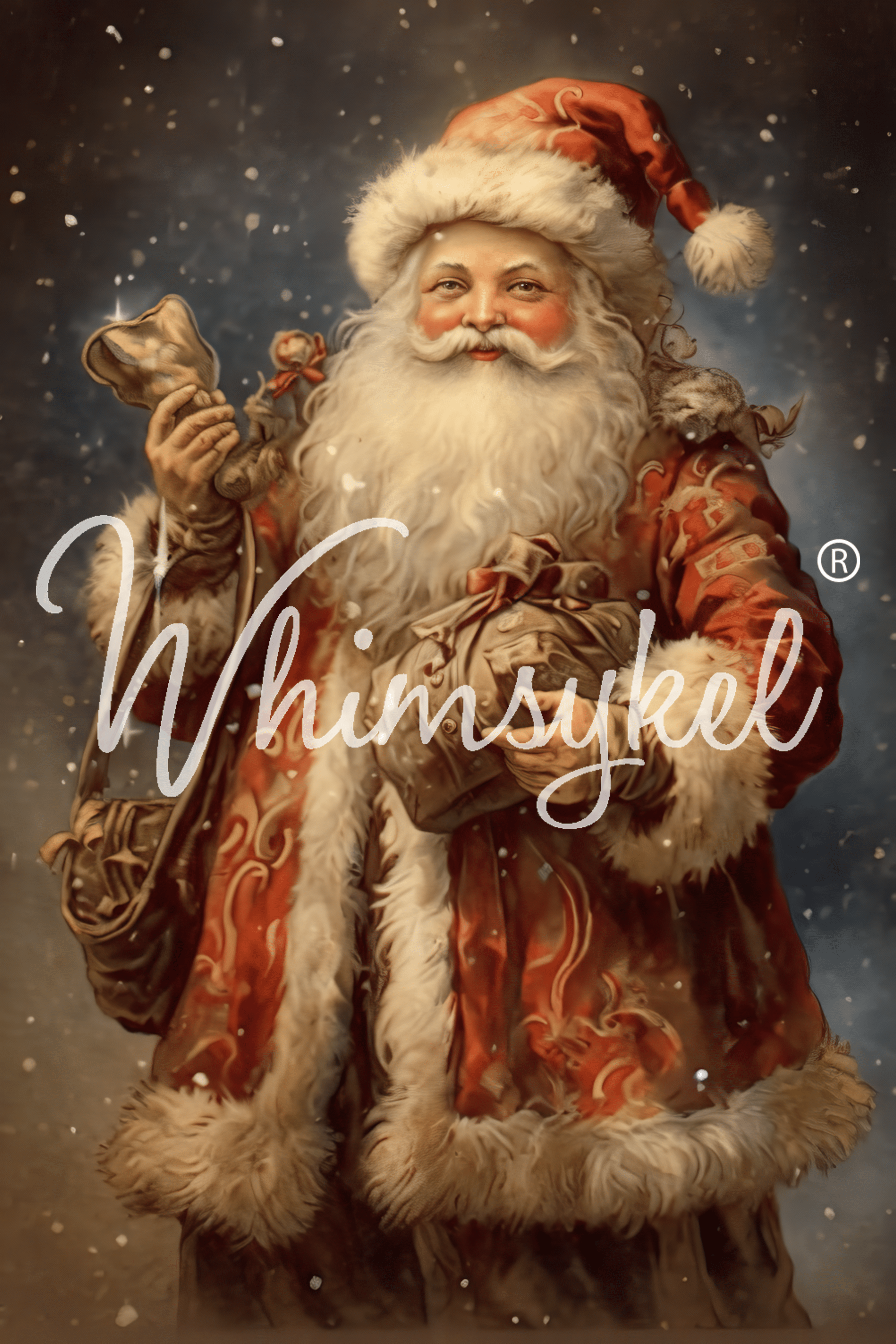 Traditional Santa Claus figure with a snowy background