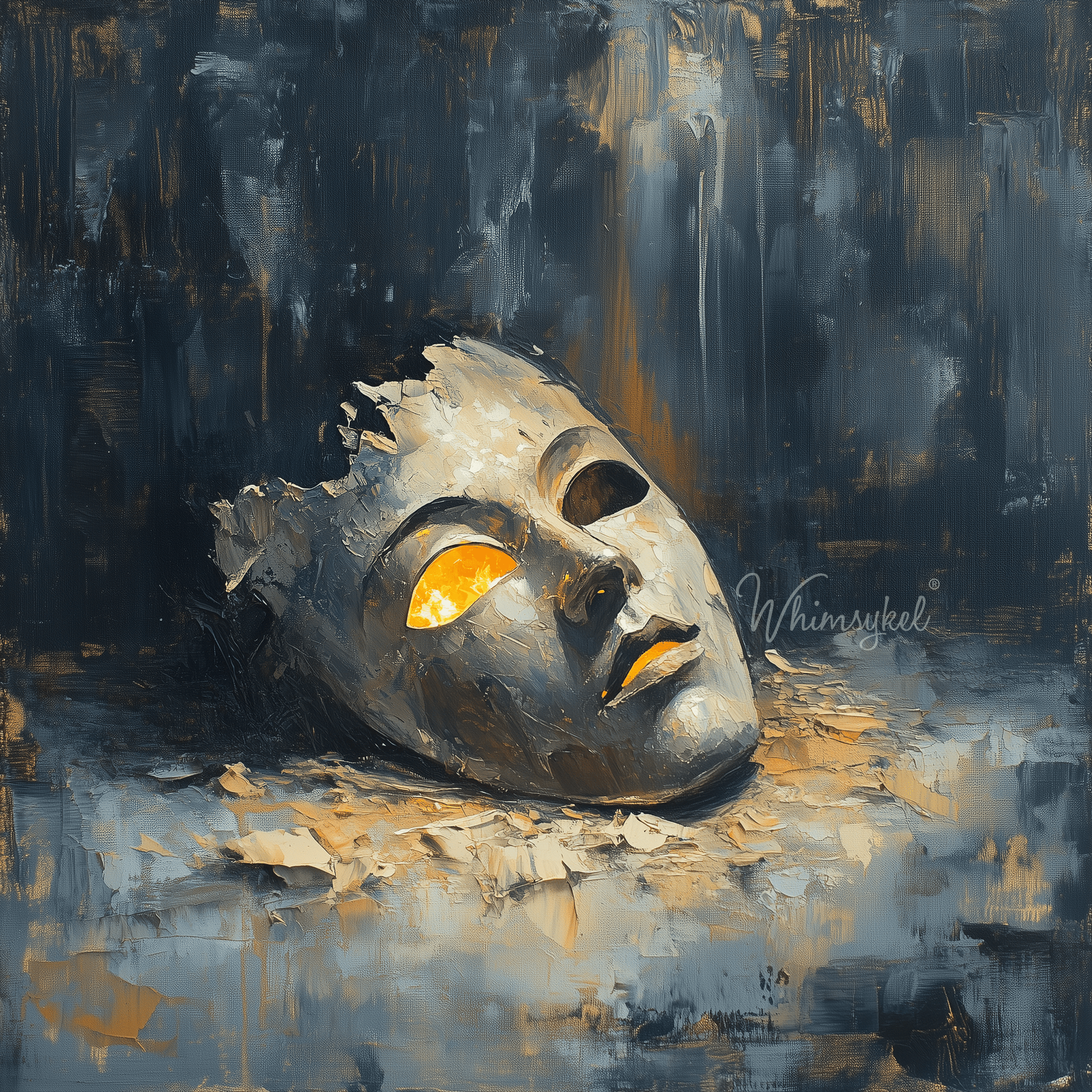 Mask of Expectations square rice decoupage paper with abstract blue and beige geometric patterns, customized tissue design