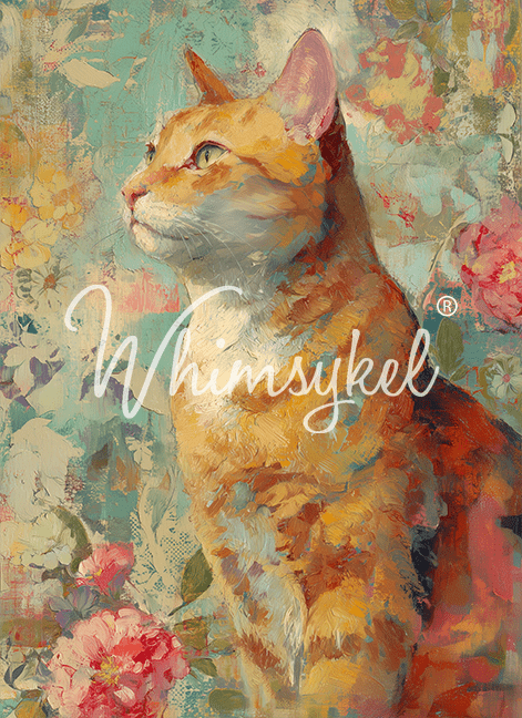 Whimsykel Designs 18 lb orange tabby decoupage tissue paper, 21x29 inches, featuring vertical cat illustration with textured