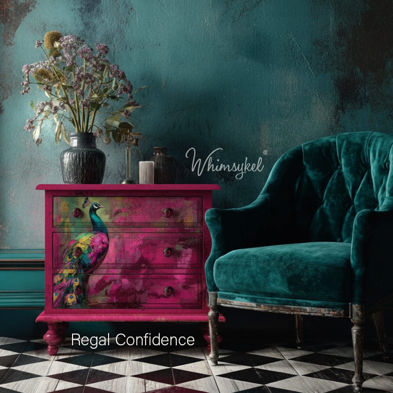 Close-up of folded Regal Confidence decoupage tissue paper revealing intricate textured surface and vibrant magenta-purple