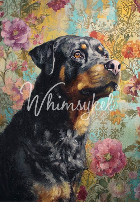 Customized Tissue Paper Rottweiler design with rice decoupage pattern, vertical layout, detailed illustration on thin tissue
